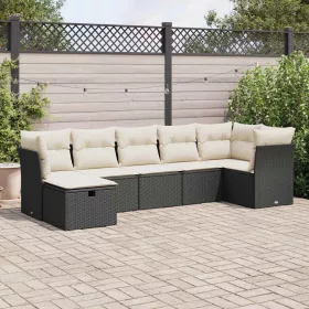    7 részes fekete polyrattan kerti ülőgarnitúra párnával