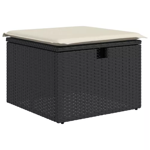  7 részes fekete polyrattan kerti ülőgarnitúra párnával