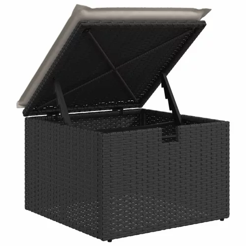  7 részes fekete polyrattan kerti ülőgarnitúra párnával