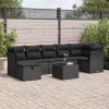  8 részes fekete polyrattan kerti ülőgarnitúra párnákkal