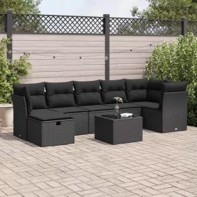    8 részes fekete polyrattan kerti ülőgarnitúra párnákkal
