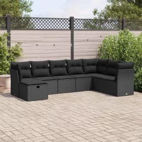    8 részes fekete polyrattan kerti ülőgarnitúra párnákkal
