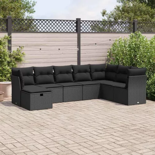  8 részes fekete polyrattan kerti ülőgarnitúra párnákkal