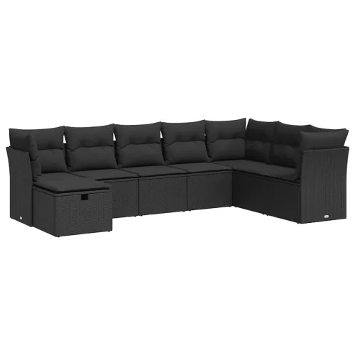  8 részes fekete polyrattan kerti ülőgarnitúra párnákkal