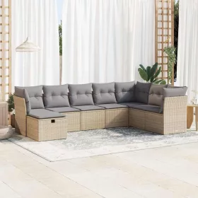  8 részes bézs polyrattan kerti ülőgarnitúra párnával