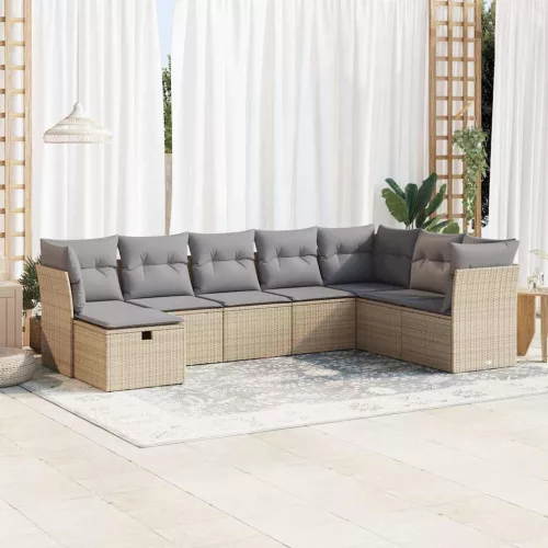  8 részes bézs polyrattan kerti ülőgarnitúra párnával