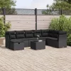  9 részes fekete polyrattan kerti ülőgarnitúra párnákkal