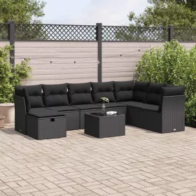    9 részes fekete polyrattan kerti ülőgarnitúra párnákkal