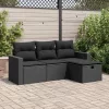  4 részes fekete polyrattan kerti ülőgarnitúra párnákkal