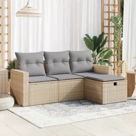    4 részes bézs polyrattan kerti ülőgarnitúra párnákkal