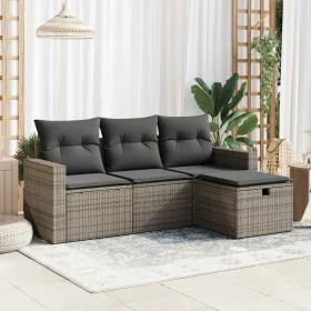    4 részes szürke polyrattan kerti ülőgarnitúra párnákkal