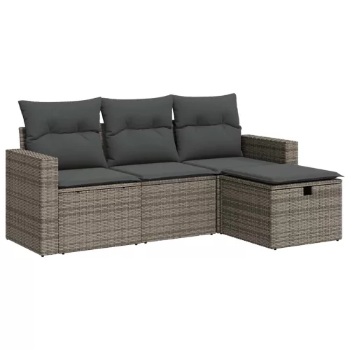  4 részes szürke polyrattan kerti ülőgarnitúra párnákkal