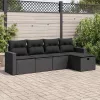  5 részes fekete polyrattan kerti kanapészett párnákkal
