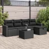  6 részes fekete polyrattan kerti ülőgarnitúra párnákkal