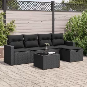    6 részes fekete polyrattan kerti ülőgarnitúra párnákkal
