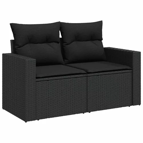  6 részes fekete polyrattan kerti ülőgarnitúra párnákkal