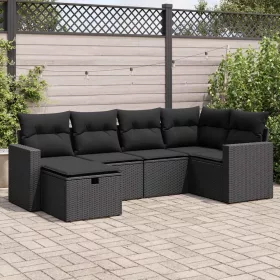    6 részes fekete polyrattan kerti ülőgarnitúra párnákkal