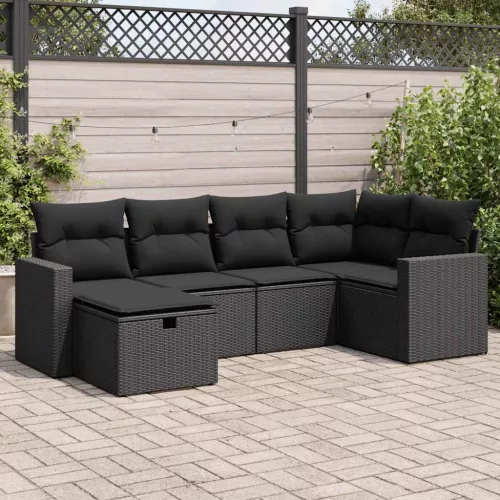  6 részes fekete polyrattan kerti ülőgarnitúra párnákkal