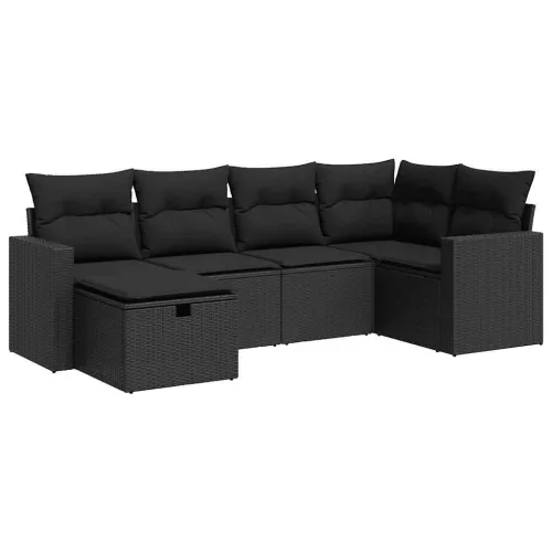  6 részes fekete polyrattan kerti ülőgarnitúra párnákkal