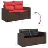  6 részes barna polyrattan kerti ülőgarnitúra párnával
