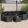  7 részes fekete polyrattan kerti ülőgarnitúra párnával