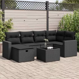    7 részes fekete polyrattan kerti ülőgarnitúra párnával