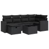  7 részes fekete polyrattan kerti ülőgarnitúra párnával