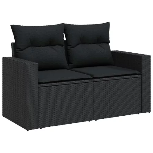 7 részes fekete polyrattan kerti ülőgarnitúra párnával