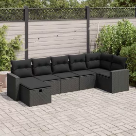    7 részes fekete polyrattan kerti ülőgarnitúra párnával