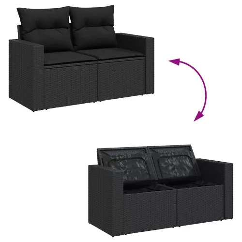  7 részes fekete polyrattan kerti ülőgarnitúra párnával