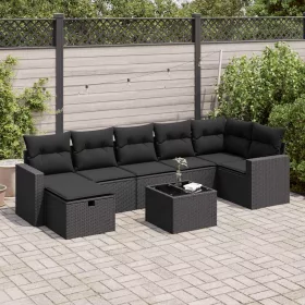    8 részes fekete polyrattan kerti ülőgarnitúra párnákkal