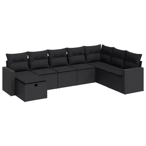  8 részes fekete polyrattan kerti ülőgarnitúra párnákkal