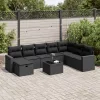  9 részes fekete polyrattan kerti ülőgarnitúra párnákkal