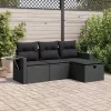  4 részes fekete polyrattan kerti ülőgarnitúra párnákkal
