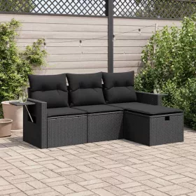    4 részes fekete polyrattan kerti ülőgarnitúra párnákkal