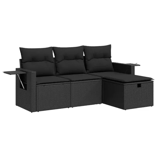  4 részes fekete polyrattan kerti ülőgarnitúra párnákkal