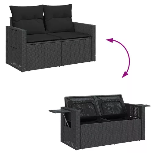  4 részes fekete polyrattan kerti ülőgarnitúra párnákkal