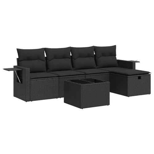  6 részes fekete polyrattan kerti ülőgarnitúra párnákkal