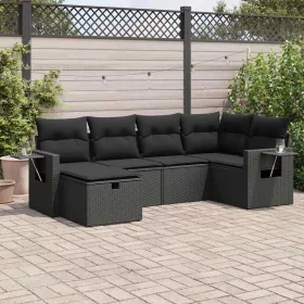    6 részes fekete polyrattan kerti ülőgarnitúra párnákkal