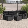  7 részes fekete polyrattan kerti ülőgarnitúra párnával