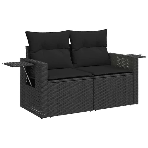  7 részes fekete polyrattan kerti ülőgarnitúra párnával