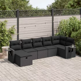    7 részes fekete polyrattan kerti ülőgarnitúra párnával