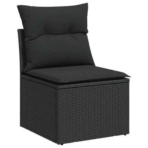  7 részes fekete polyrattan kerti ülőgarnitúra párnával