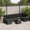  8 részes fekete polyrattan kerti ülőgarnitúra párnákkal