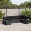  8 részes fekete polyrattan kerti ülőgarnitúra párnákkal