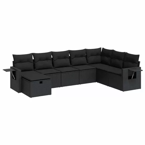  8 részes fekete polyrattan kerti ülőgarnitúra párnákkal