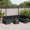  9 részes fekete polyrattan kerti ülőgarnitúra párnákkal