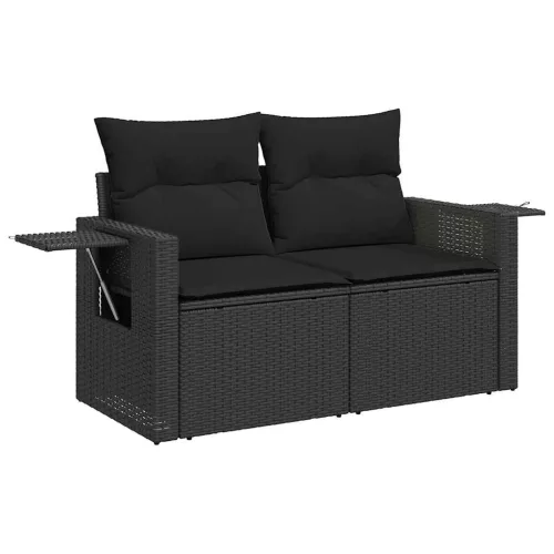  9 részes fekete polyrattan kerti ülőgarnitúra párnákkal
