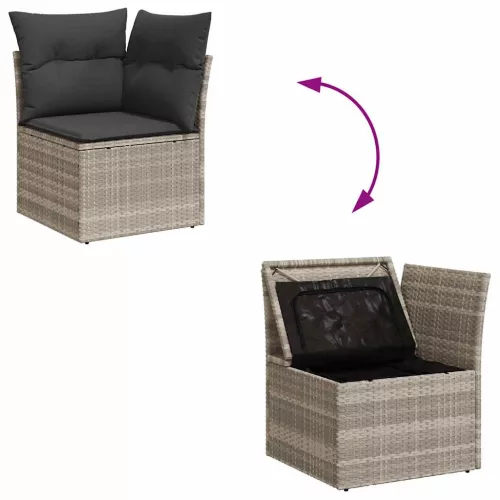  9 részes világosszürke polyrattan kerti ülőgarnitúra párnával