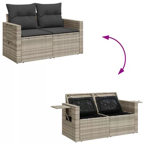  9 részes világosszürke polyrattan kerti ülőgarnitúra párnával